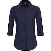 Made By Johnny MBJ Women's Solide 3/4 Sleeve Stretchy Button Down Collared Office Formal Casua Blouse (S~3XL)