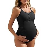 Summer Mae Maternity Swimsuit One Piece Bathing Suit Button Neck Cross Back