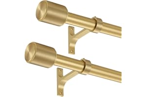 2 Pack Curtain Rods 72 to 144 Inch, Adjustable 1-Inch Window Curtain Rods, Heavy Duty Single Telescoping Drapery Rods with Ca