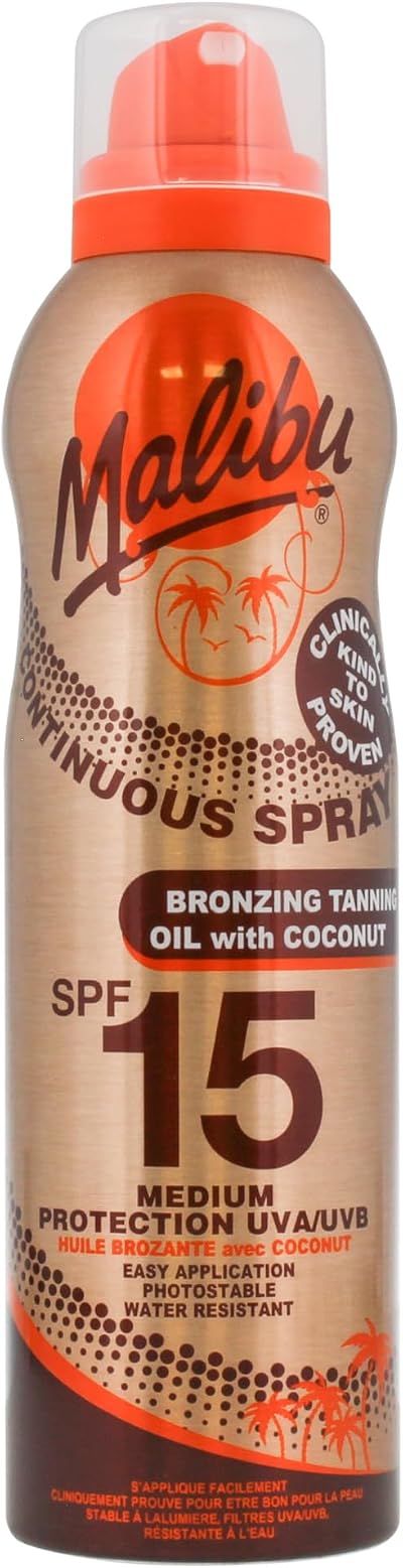 Malibu Sun SPF 15 Continuous Tanning Oil Spray Coconut Moisturising 175ml