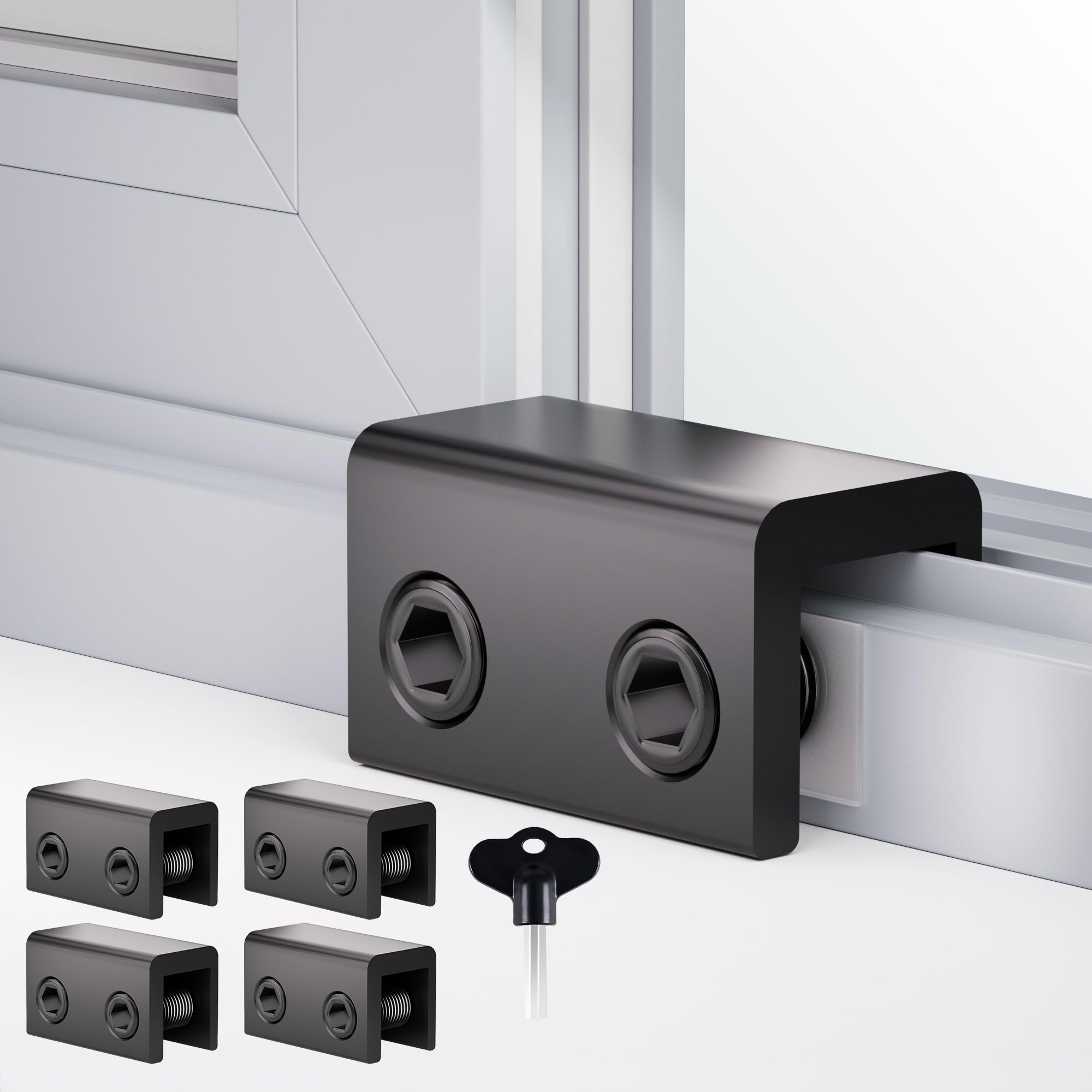 Photo 1 of Window Locks, 4 Sets Sliding Window Locks Security Up and Down Window, Window Stoppers for Vertical & Horizontal Window, Childproof Safety Window Lock Clamps Window Bar or Home School and Office Black