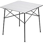 Portal Lightweight Aluminum Folding Square Table Roll Up Top 4 People Table | Portable Outdoor Design; Durable Construction; Easy Setup &amp; Storage;Color: White