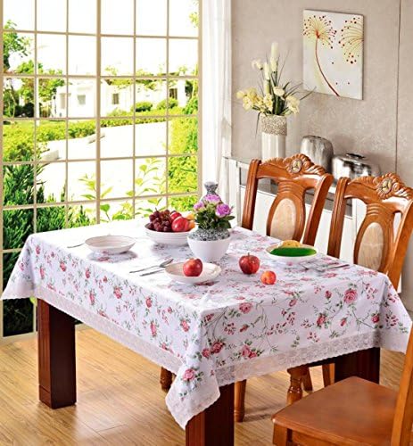 EffortLife Flannel Backed Vinyl Tablecloth WaterProof/Oil-proof PVC Table Cover Rectangle 42''x60'' Red Flower
