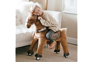 WondeRides Ride on Horse Pony Cycle Riding Horse Toy Size 4 for Age 4-9 M445, 36 Inch Height Riding Pony Ride Plush Giddy up Rocking Mechanical Walking Animal with Wheels No Battery for Child Kids