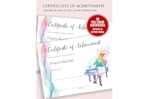 Piano Recital Certificates for Music Students: Certificate of Achievement for Piano Recital | Notebook with 20 Certificate Pa