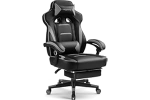 GTPLAYER Gaming Chair with Footrest, Big and Tall Game Chair 350lb Racing Style Computer Chair, Ergonomic Executive Office Chair High Back with Lumbar Support and Recliner, Light Gray