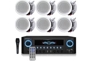 TECHNICAL PRO 1000 Watts Home System w/USB and SD Card Inputs, (Qty 6) 6.5 Flush Mount in-Wall/in-Ceiling Stereo Speakers, Mic w/10 Ft Cable