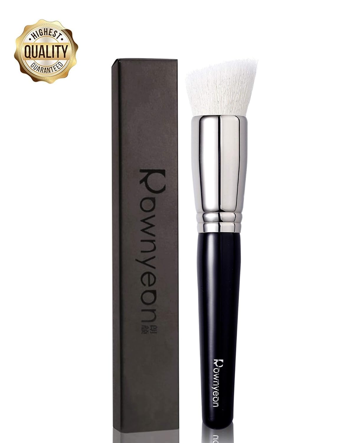 Rownyeon Angled Foundation Brush for Liquid Makeup, Premium Stipple Brush Blending Face Contour Brush for Powder Cream Liquid -Wool Hair Mix Synthetic Bristles