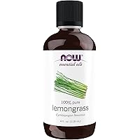 NOW Essential Oils, Lemongrass Oil, Uplifting Aromatherapy Scent, Steam Distilled, 100% Pure, Vegan, Child Resistant Cap, 4-O