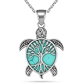HOTIE Turquoise Sea Turtle Necklace Tree of Life Turtle Pendant Necklace Sterling Silver Gift for Women Christmas Birthday