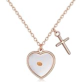 HETICA Mustard Seed Necklace for Women Stainless Steel Heart Pendant with Cross Charm Christian Faith Jewelry Gift