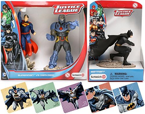 Batman VS Superman Justice League Action Hero Figures Superman VS Darkseid &amp; Black Suit Batman 4" Detailed Action Figures DC Set by Schleich + Bonus Stickers