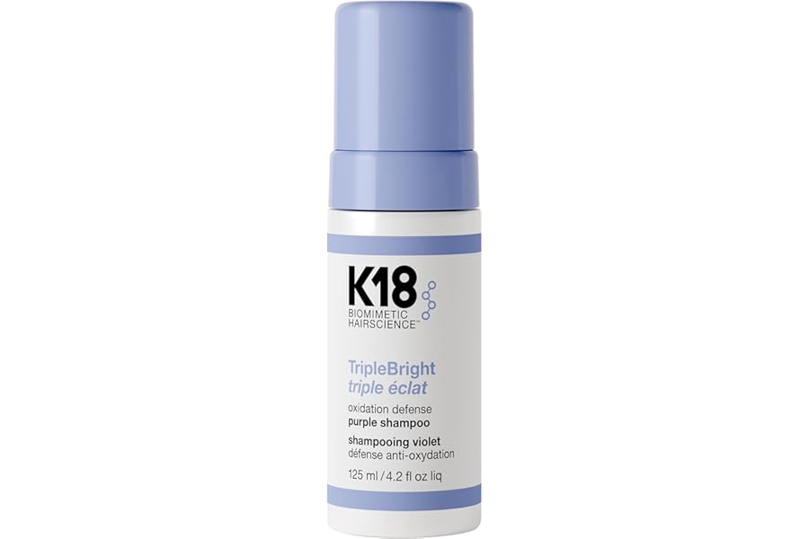 K18 TripleBright Oxidation Defense Purple Shampoo - Non-Staining Blonde Shampoo for All Highlighted + Lifted Hair Tones - Removes + Helps Prevent Brass for Brighter, Longer-Lasting Blonde (4.2 Fl oz)