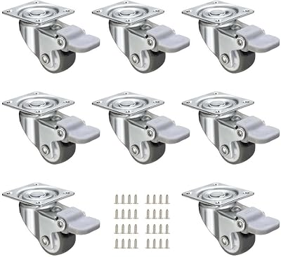 JGJC 8 Pack 1" Low Profile Soft Rubber Swivel Caster Wheels with Brakes 100lb