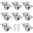 JGJC 1" Small Rubber Casters 8 Pack, Floor Safe Non-Marring Wheels for Furniture, 360° Swivel Plate Casters Wheels with Brake, Silent Wheel Rollers for Hardwood & Tile