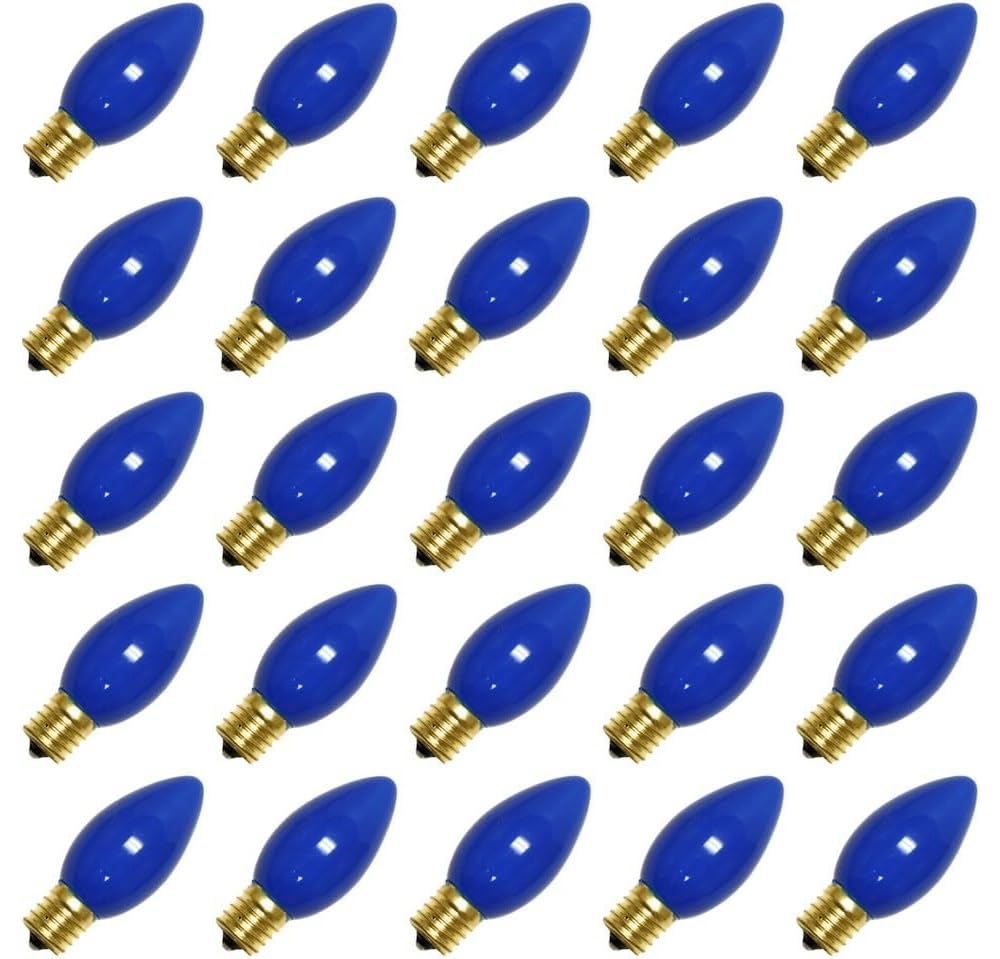 Photo 1 of 25 Pack 7 Watt C9 Ceramic Blue Incandescent Light Bulb, Intermediate Base