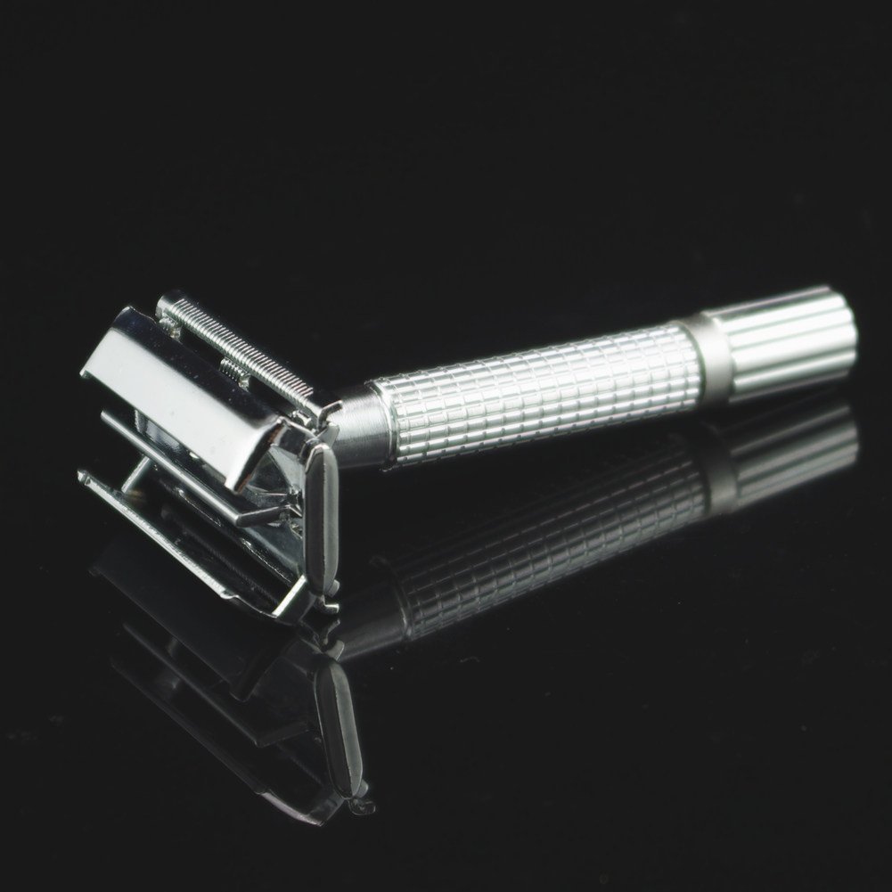 Bombex™ Double Edge Safety Razor with Twist-to-open Style Classic Razors Kit with Travel Case and 10 Super Shark Stainless Blades Shaving Sets
