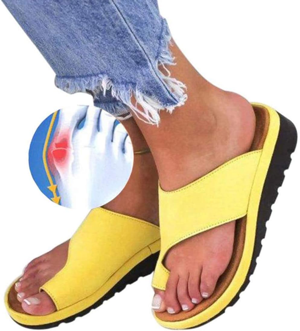 XQYPYL Womens Comfy Platform Sandals Bunion Correction Sandals Summer Flip Flops Open Toe Breathable Casual Beach Travel Shoes