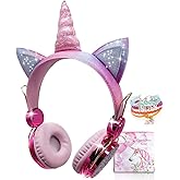 TCJJ Sparkly Unicorn Headphones for Girls, 85dB Safe Volume Limit, Wireless & 3.5mm Wired Headset with Mic, Adjustable Headband, Fast Charging, Foldable,for School, Tablet, Travel, Airplane
