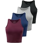 Kole Meego Crop Tops For Women Workout Cropped Tank Top High Neck Camisole Yoga Shirts Athletic Undershirts 4 Pack