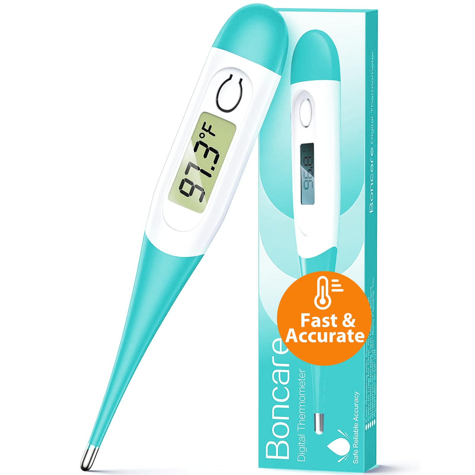 Boncare 10 Seconds Oral Thermometer for Adults and Kids - Accurate & Safe Rectal Thermometer for Baby with Fever Alarm, Digital Thermometer (Blue Green)