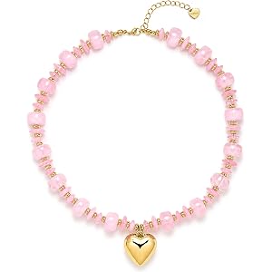 OVIASTRE Colorful Beaded Necklace for Women, Chunky Beaded Heart Pendant Necklace, Statement Jewelry, Cute Summer Gift for He