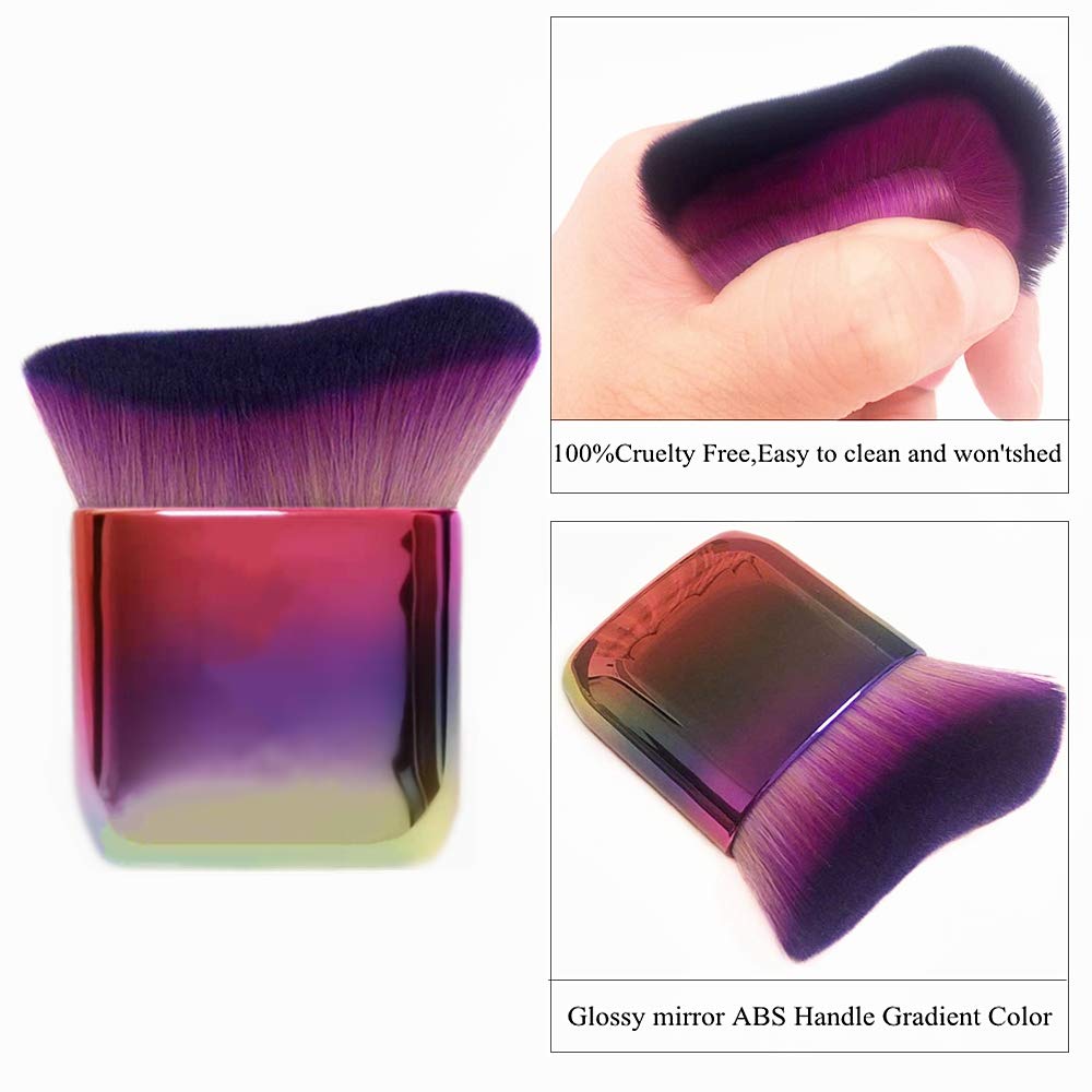 Curved Large Powder Brush Kabuki Makeup Brush for Face Large Coverage Mineral Powder Bronzer Blending Buffing Liquid Foundation Angled Blush Brush (Colorful gradient): Beauty