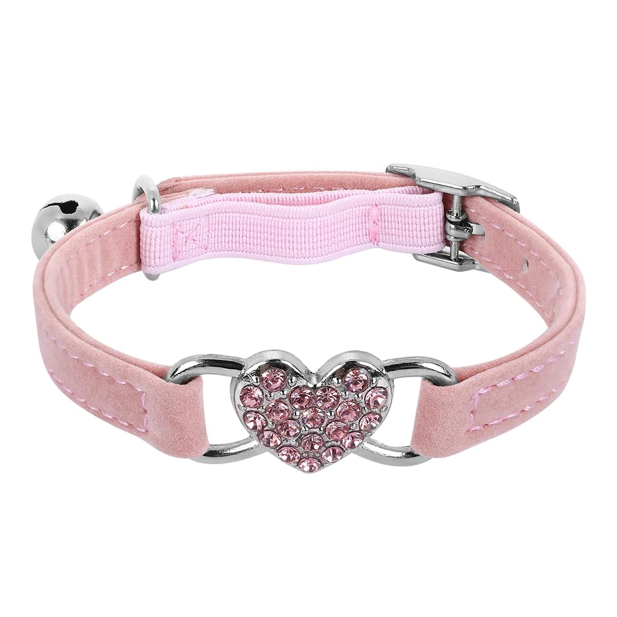 Hsthe Sea Heart-Shaped Rhinestone Cat And Dog Collar Adjustable Flocked Colored Diamond Design With Bell Cute Kitten And Puppy Collar Pet Supplies For Small Cats And Dogs (Pink)