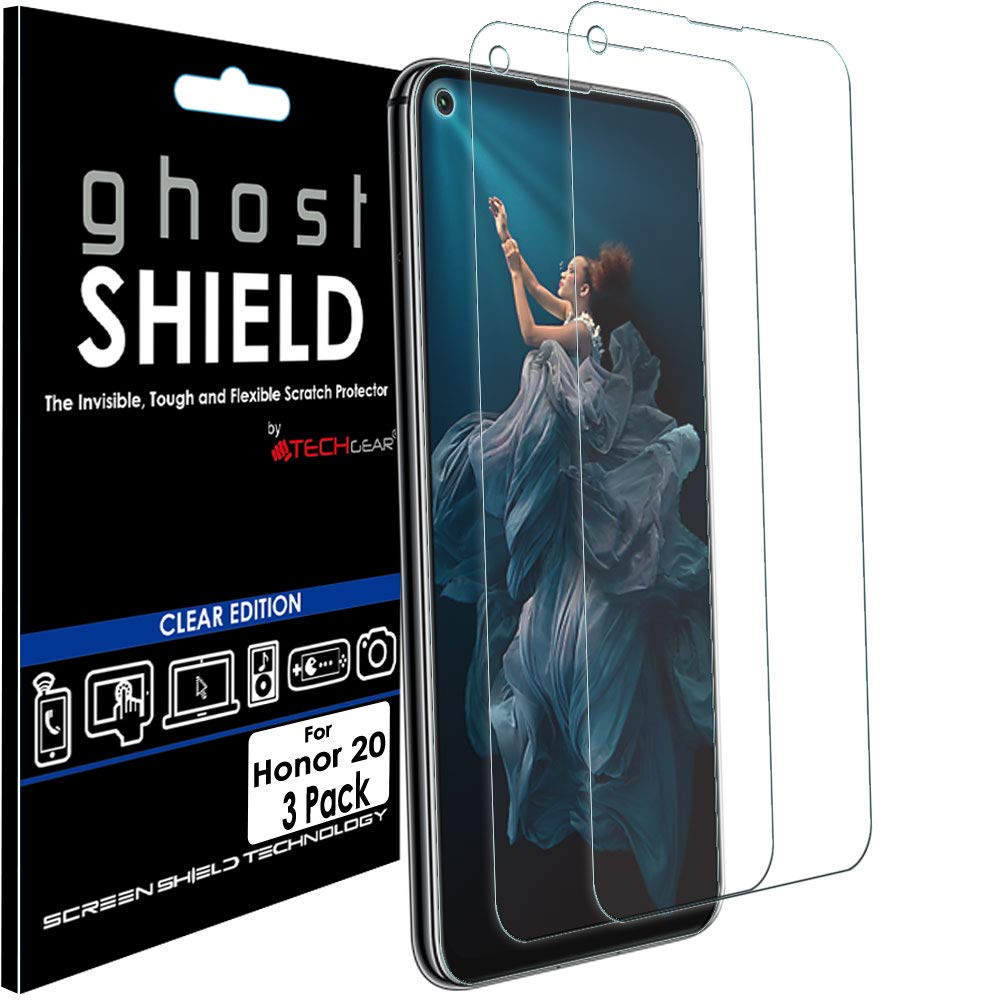 TECHGEAR [Pack of 3 Screen Protectors for Honor 20 and Huawei Nova 5T [ghostSHIELD Edition] Genuine Reinforced TPU film Screen Protector Guard Covers with FULL Screen Coverage inc Curved Screen Area