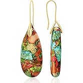 18K Gold Filled/Silver Natural Stone Dangle Drop Earrings, Colorful Gemstone Teardrop Statement Earrings for Women, Boho Fishhook Jewelry Gifts