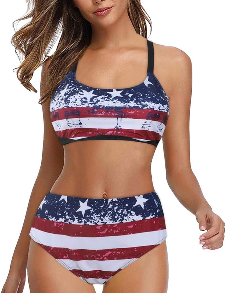 High waisted american flag bathing suit Clearance