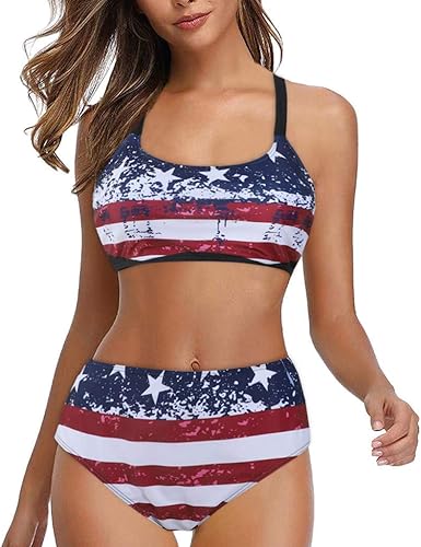 high waisted american flag swimsuit