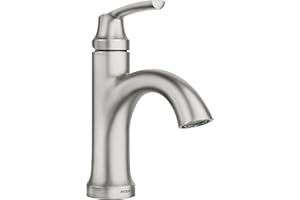 Moen Wellton Single-Handle Bathroom Faucet, One Hole Bathroom Sink Faucet with Drain Assembly and Optional Deck Plate, Spot R