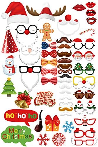 Ohlily Christmas Photo Booth Props 52 Pieces DIY Kit Xmas Photo Booth Props New Year Xmas Party Supplies