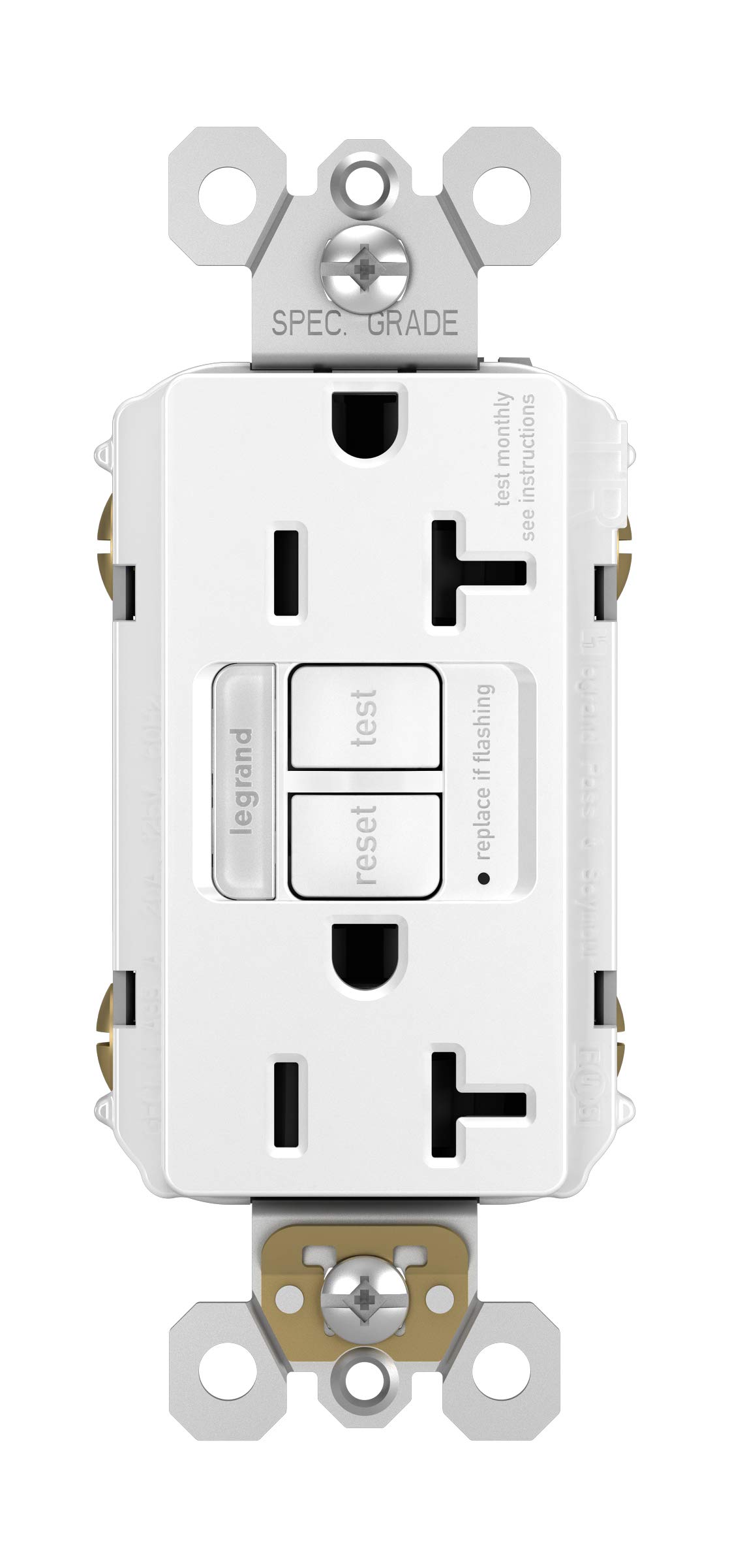 Photo 1 of Legrand radiant 2097NTLTRW 20 Amp Night Light GFCI Self Test Tamper-Resistant Decorator Duplex Outlet with Cool Touch LED, White (1 Count)
