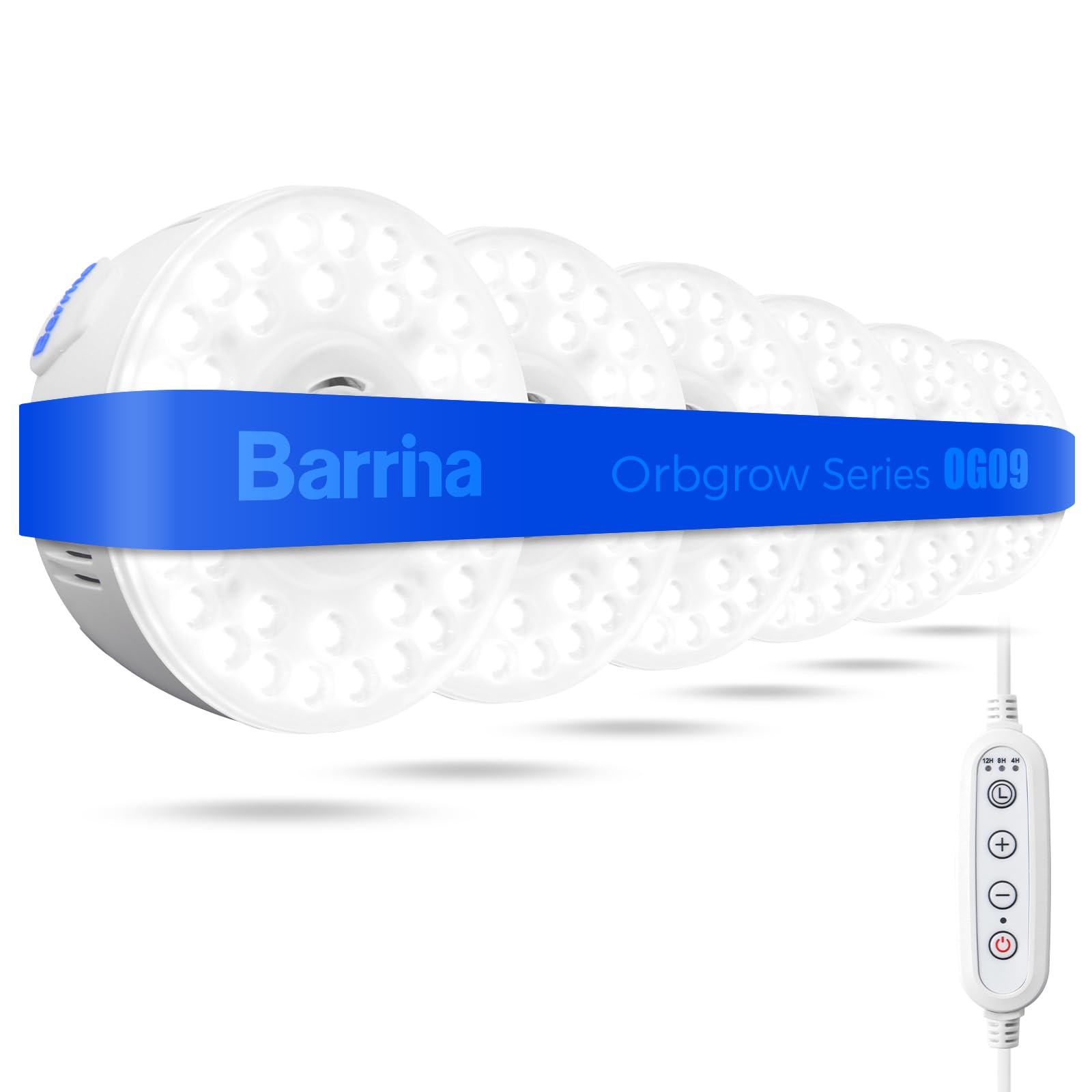 Photo 1 of Barrina Orbgrow OG09 Puck Grow Light, 5000K 54W(6 x 9W, 810 Watt Equiv), Full Spectrum Plant Light for Indoor Plants, Magnetic & Linkable with Timer, 5 Levels Dimmable for Plant Shelf, 6 Packs