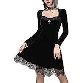 TSMNZMU Gothic Lolita Dress Velvet Long Sleeve Vintage Vampire Dresses Punk Grunge Witchy Dress Emo Alt Fairy Dress