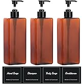 Suream Amber Shampoo and Conditioner Dispenser with Black Plastic Pump, 16.9oz Refillable Shower Bottle for Bathroom, Empty Container for Body Wash, Hand Soap, Lotion, Massage Oil