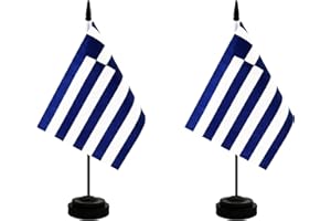 Rotenl 2 Pack Greece Desk Flag, Greek Table Office Flag with Solid Pole and Stand Base, International Country Flag, Festival Celebration, Classroom Meeting Desktop Decoration (Greece)