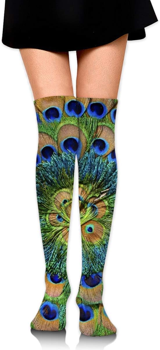 Women Stylish Colorful Peacocks Feathers Over Knee High Socks Knit Boot Stockings Leg Warmer,65cm Long Socks