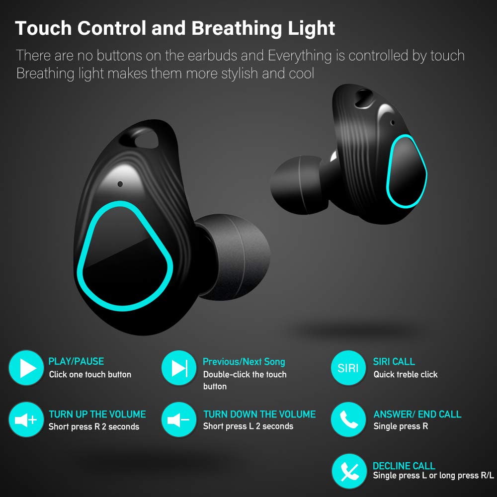 Veroyi TWS-E9 Bluetooth 5.0 Wireless in-Ear Earbuds True Wireless Stereo Headphones, HiFi Bass Sound.