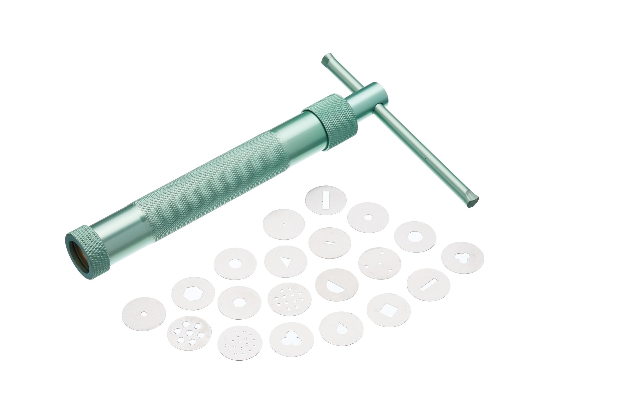 KitchenCraft Sweetly Does It Fondant Extruder for Sugar Craft, Metal, Icing Gun with 20 Discs, Green