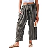 TARSE Womens Linen Wide Leg Pants Casual Loose Drawstring Summer 2025 Beach Travel Vacation Palazzo Harem Pants with Pockets