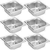 SHEUTSAN 6 PCS 1/6 Size Steam Table Pan, 2.5 Inch Deep Metal Pan Small Stainless for Hotel Restaurant Buffets Party