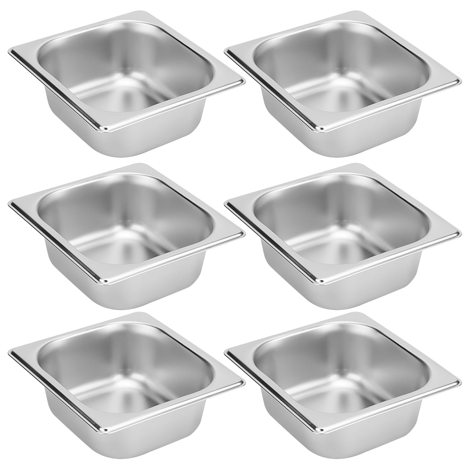 Photo 1 of SHEUTSAN 6 PCS 1/6 Size Steam Table Pan, 2.5 Inch Deep Metal Food Pan, Small Stainless Hotel Pan for Hotel Restaurant Buffets Party