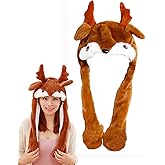 DSHE Party Cosplay Funny Plush Reindeer Hat and Hamster Hat with Moving Jumping Ears, Cute Christmas Presents (Reindeer)