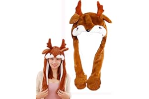 DSHE Party Cosplay Funny Plush Reindeer Hat and Hamster Hat with Moving Jumping Ears, Cute Christmas Presents (Reindeer)