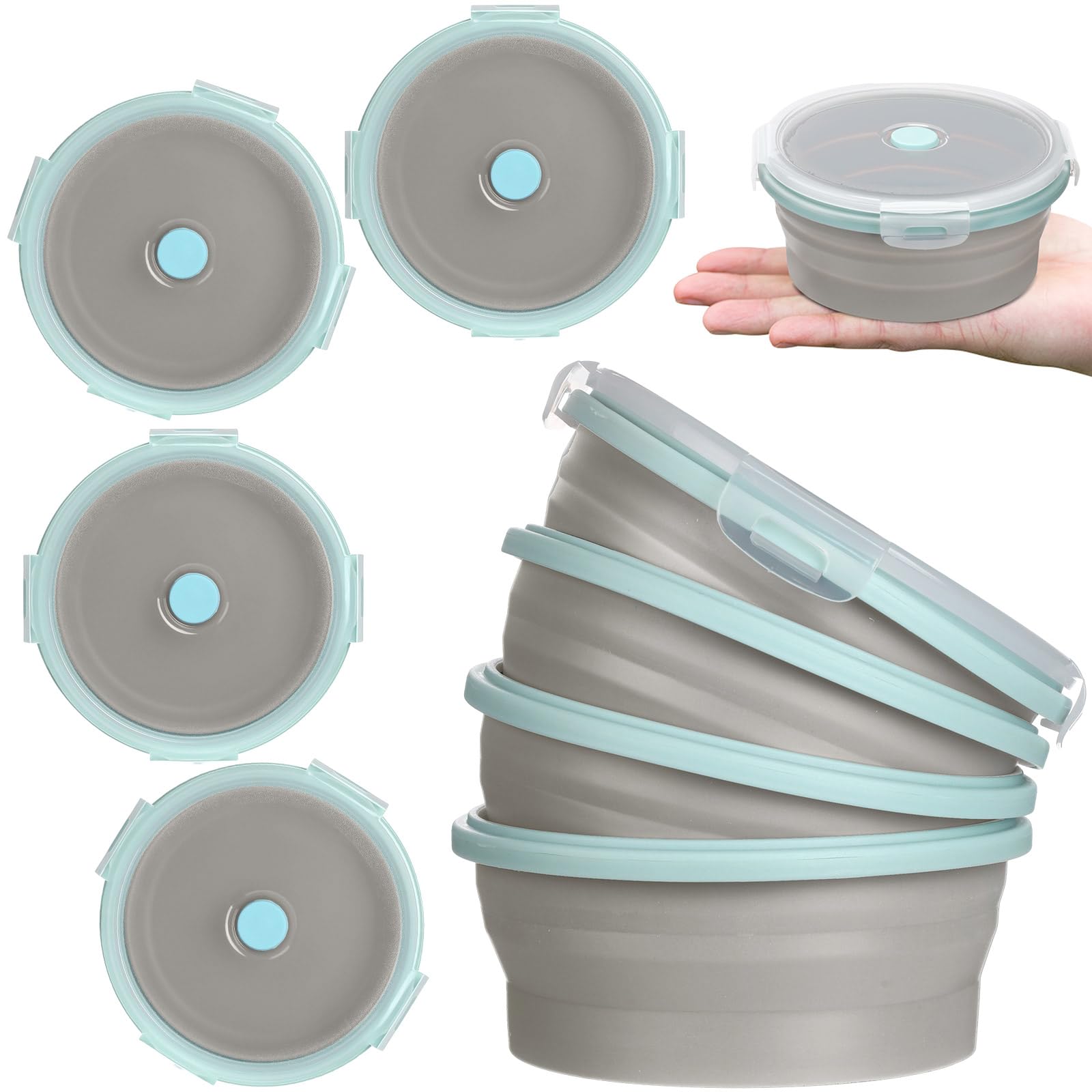 Photo 1 of Suclain 4 Pcs Camping Bowl with Lid Collapsible Silicone Lunch Box Salad Bowl Expandable Food Storage Container Folding Travel Container for Hiking Camping(Blue Rim Gray,12 oz)