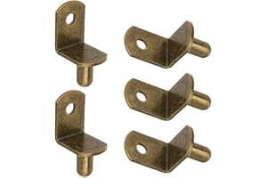 NORACLAN Brass-50pcs Plated Steel L-Shelf Support Pegs, 1/4" L-Shaped Bracket Style Cabinet Shelf Support Pegs with Hole for Closets, Furniture, Kitchens Support