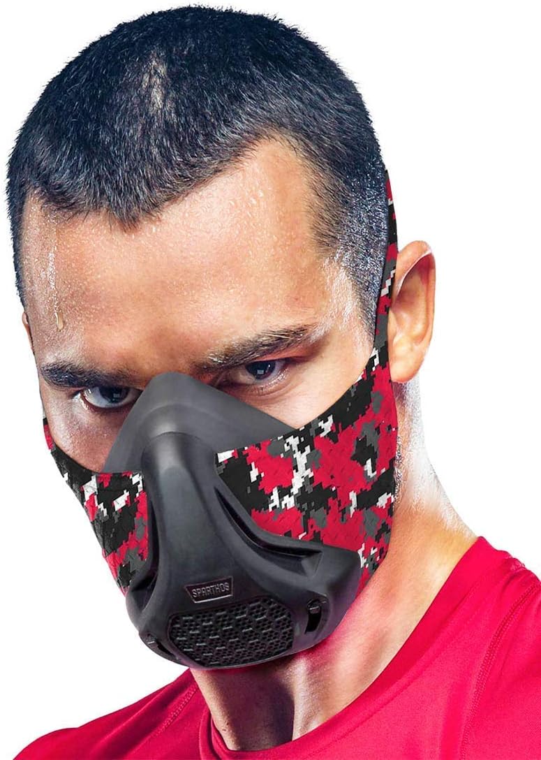 Sparthos Training Mask High Altitude Mask – for Gym Workouts, Running, Cycling, Elevation, Cardio - Fitness Training Mask - Hypoxic Resistance Mask 2 3 – Lung Exercise [Red Camo + Case] : Sports & Outdoors